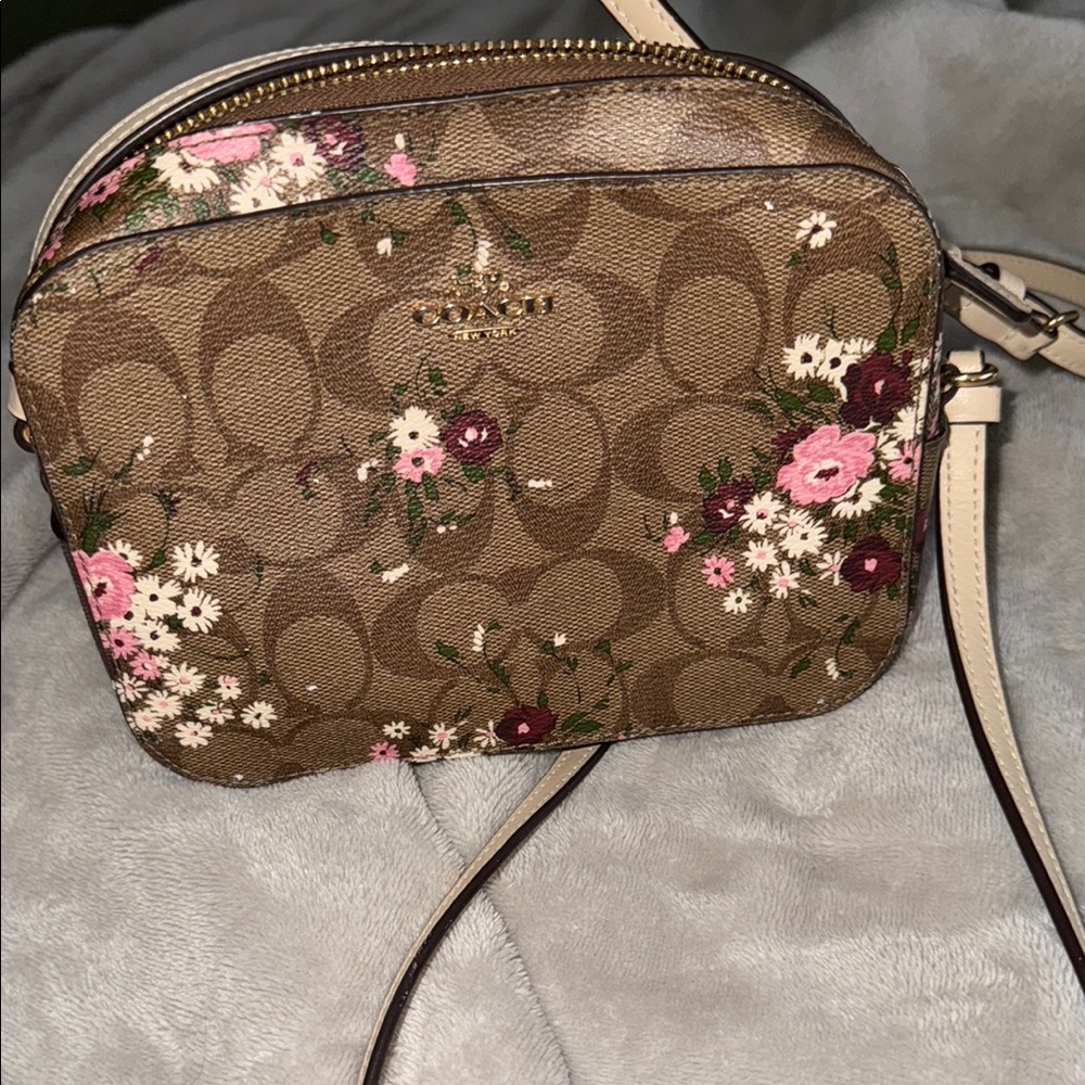 Coach Brown and Pink Crossbody Bag with Floral Accents